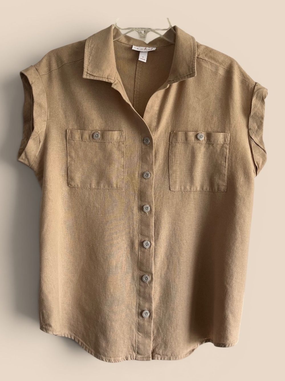 Ingrid & Isabel Tan Linen Rayon Isabel Maternity Top Size Small